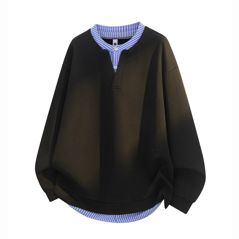 Herren Oversize-Struktur-Sweatshirt mit Hemd-Layer-Effekt Drune