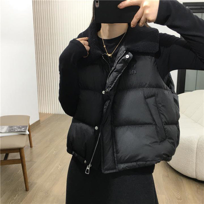 Damen modische wattierte Steppweste mit großem Kragen und praktischen Taschen Drune