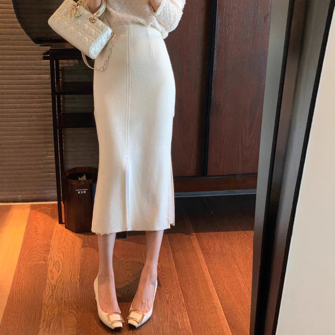 Damen Eleganter Midirock mit Schlitzen Drune