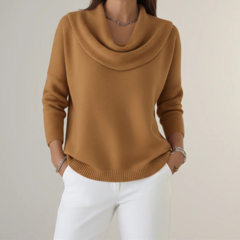 Damen Lässiger Schalkragen-Feinstrickpullover mit überschnittener Schulter und geripptem Saum Drune