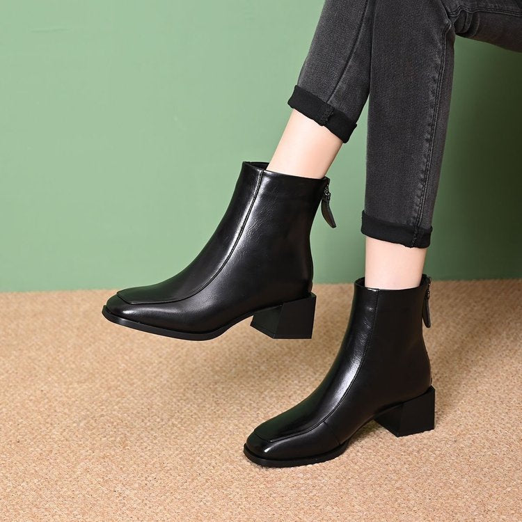 Damen Elegante Stiefeletten mit Blockabsatz und Reißverschluss Drune