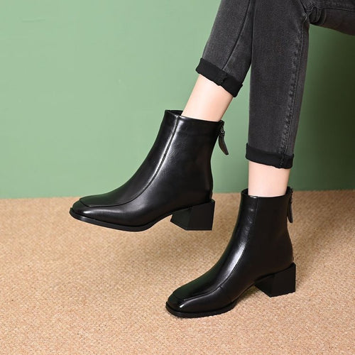 Damen Elegante Stiefeletten mit Blockabsatz und Reißverschluss Drune