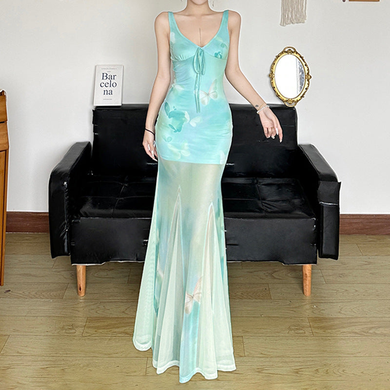 Damen Maxikleid mit transparenten Schichten und floralem Muster Drune