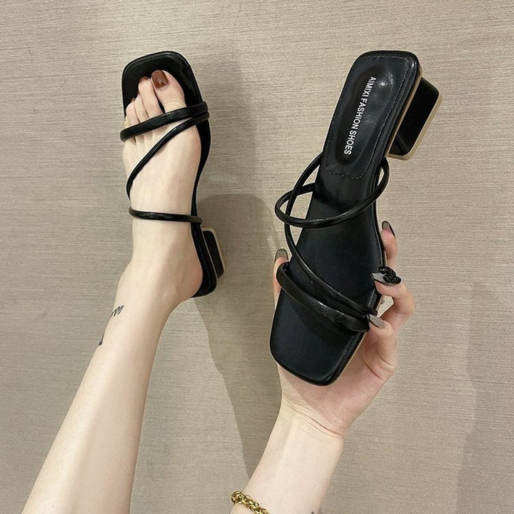 Damen elegante Riemchen-Sandaletten mit quadratischem Absatz Drune