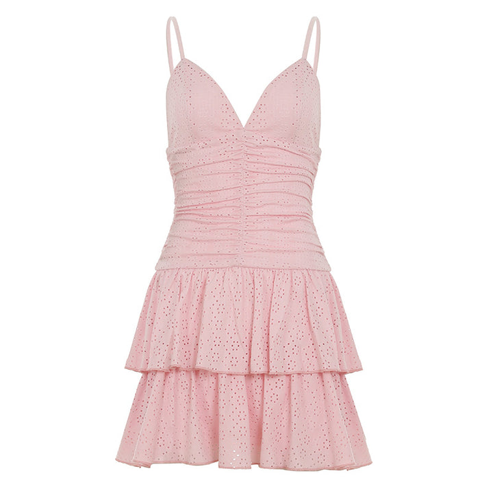 Damen Mini-Kleid mit voluminösem Rüschensaum und feinen Spitzendetails Drune