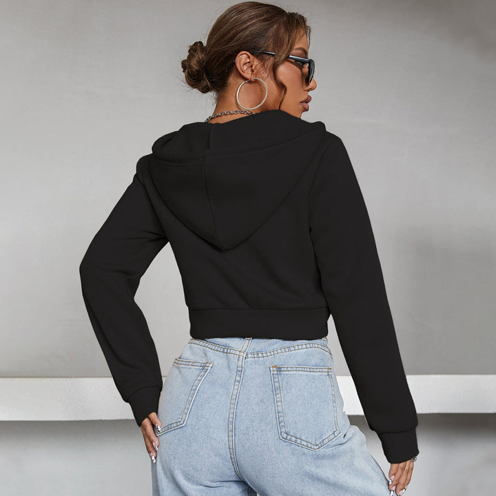 Damen kurze Kapuzenjacke mit durchgehendem Reißverschluss taillierter Silhouette und elastischen Bündchen Drune