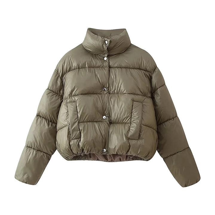 Damen nan kurz geschnittene gesteppte Oversize Daunenoptik Jacke mit Stehkragen und elastischem Saum Drune