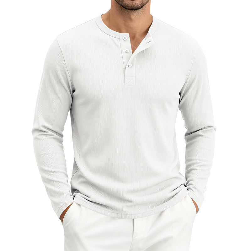 Herren Henley-Langarmshirt aus Soft-Waffeljersey mit leichtem Stretch und flacher Knopfleiste Drune