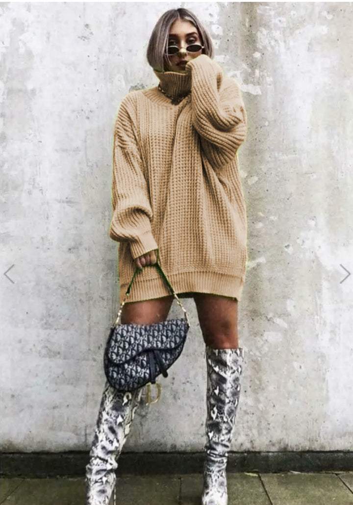 Damen Großer Strickpullover mit hohem Kragen und kantigem Schnitt Drune