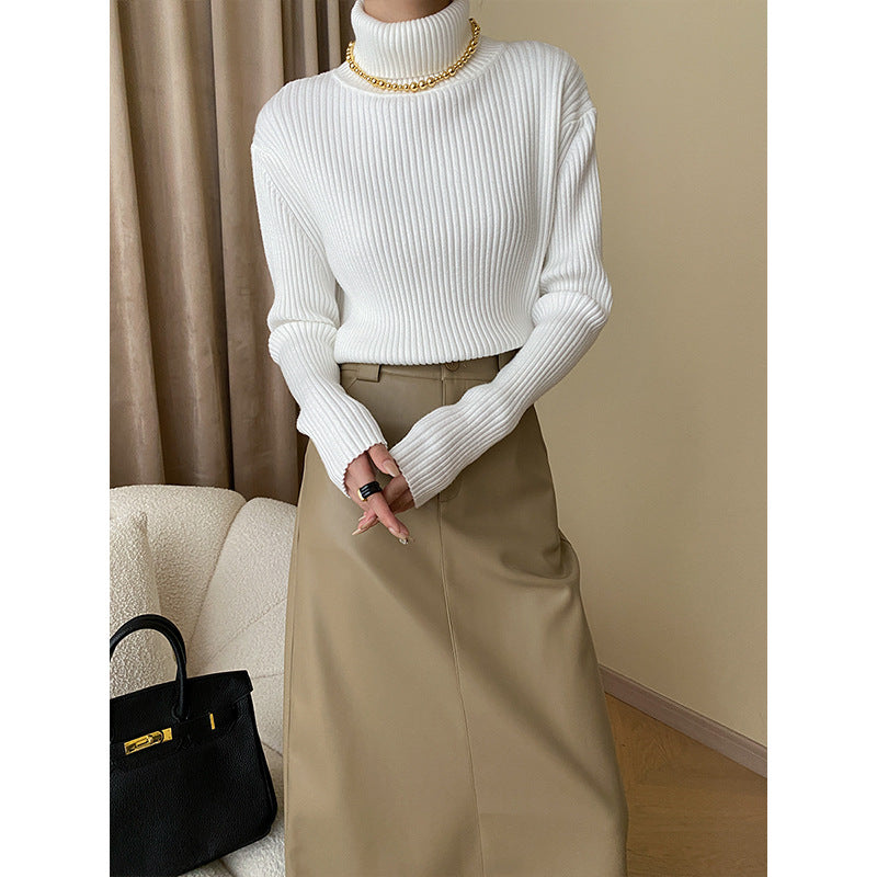 Damen eleganter Rollkragenpullover aus ribbed Stoff Drune