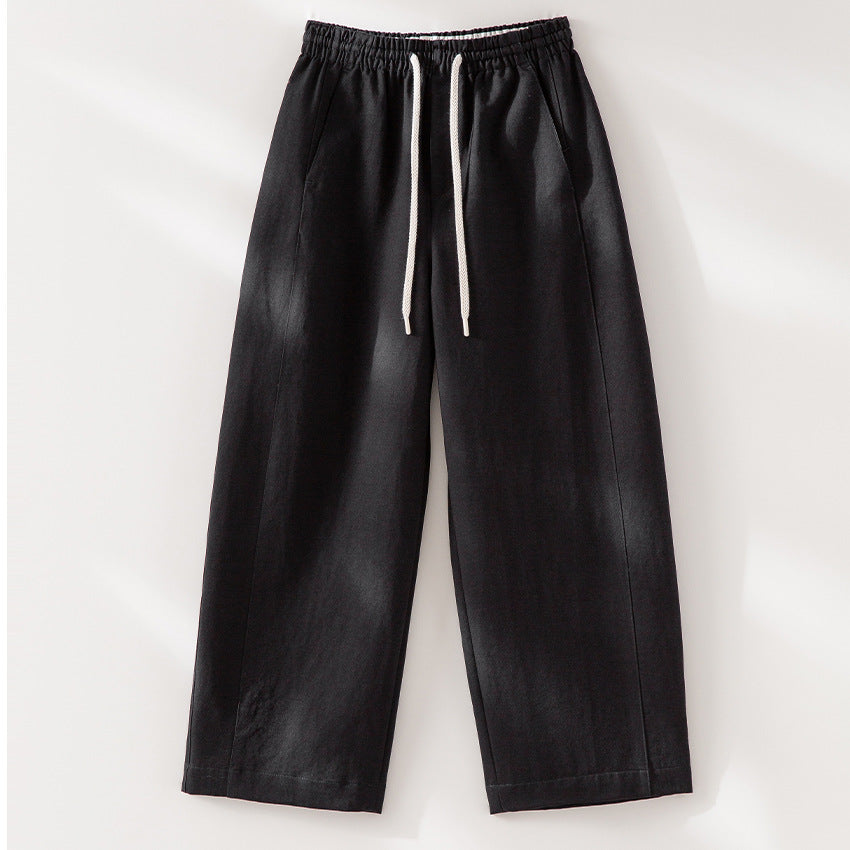 Damen Weite High‑Waist Leinenmix-Hose mit elastischem Bund und Kordelzug Drune