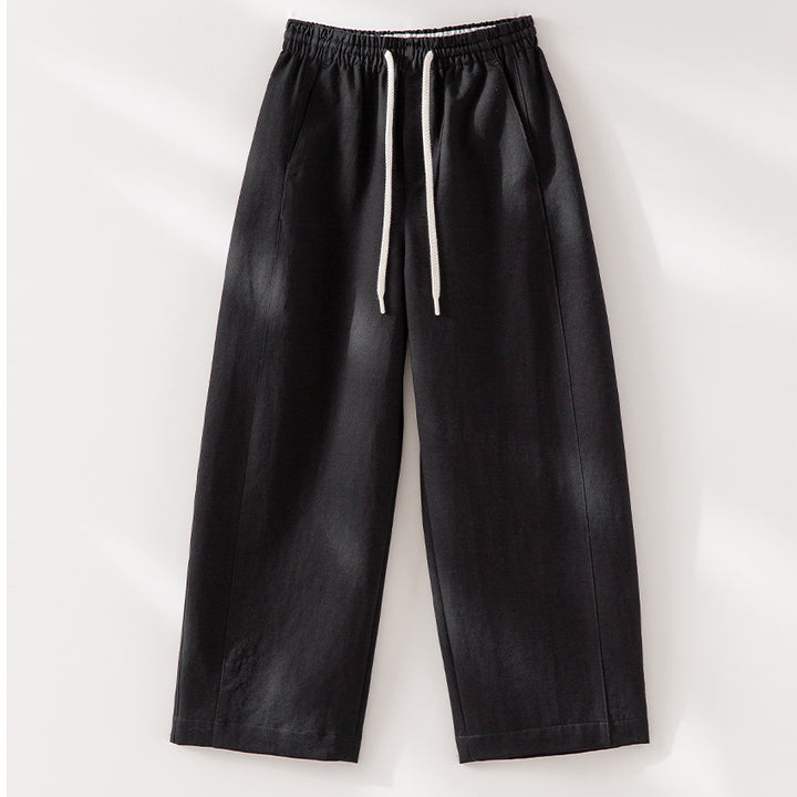 Damen Weite High‑Waist Leinenmix-Hose mit elastischem Bund und Kordelzug Drune