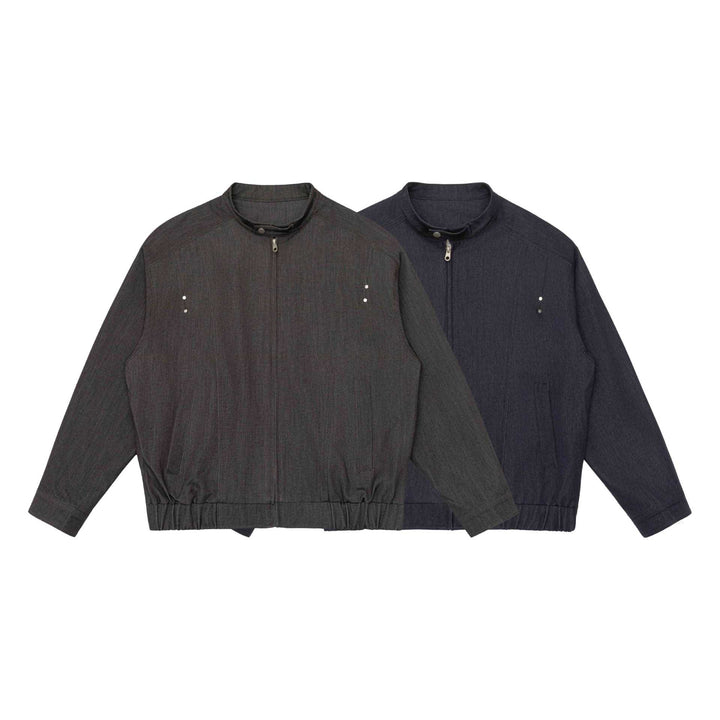 Unisex Kurz geschnittener Denim-Utility-Blouson mit Funnelkragen und Tunnelzugsaum Drune