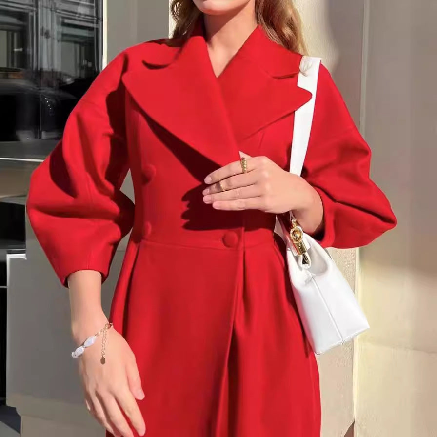 Damen Maximaler Oversized Mantel mit Schulterschultern und Doppelreihe Drune