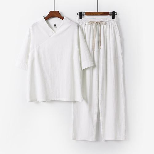 Unisex Leichtes Kimono-Loungewear-Set mit V-Ausschnitt und Tunnelzug-Hose Drune