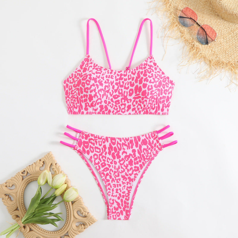 Damen Bikini-Set mit verspieltem Leopardenmuster und stylischen Akzenten Drune