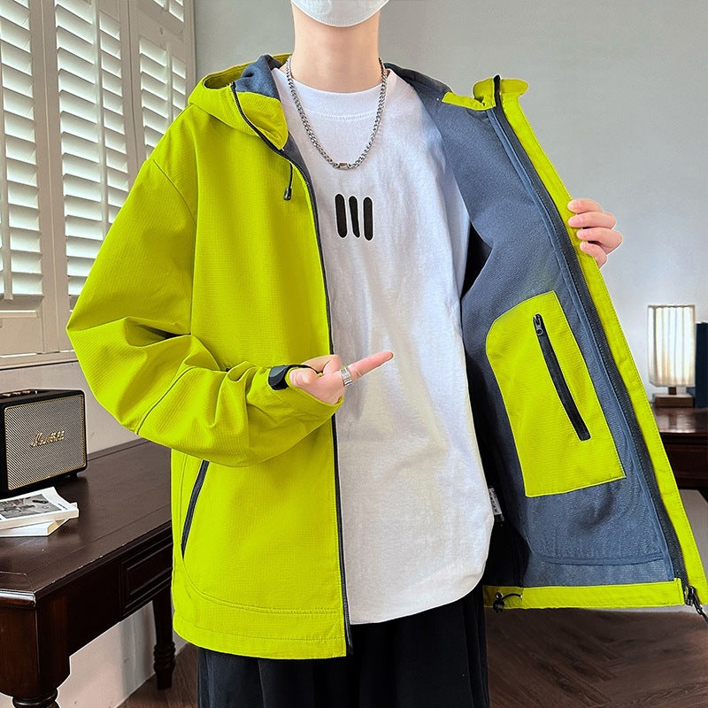 Herren Boxy-Kapuzen-Softshelljacke mit verdecktem Reißverschluss, Multifunktionalen Zipper-Taschen & Oversize-Schnitt Drune