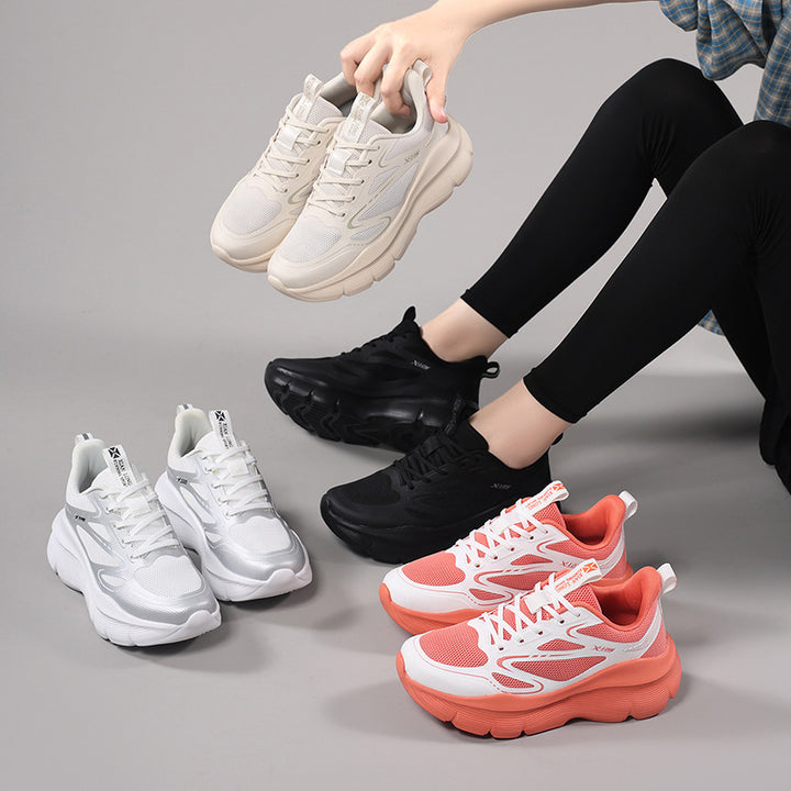 Damen nan modische Volumen-Sneaker mit atmungsaktivem Mesh, verstärkenden Overlays und extra gedämpfter Keilsohle Drune