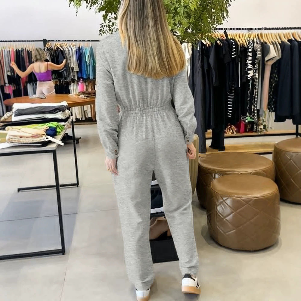 Damen Stilvoller Jumpsuit mit Wickeldesign und Taillengürtel Drune