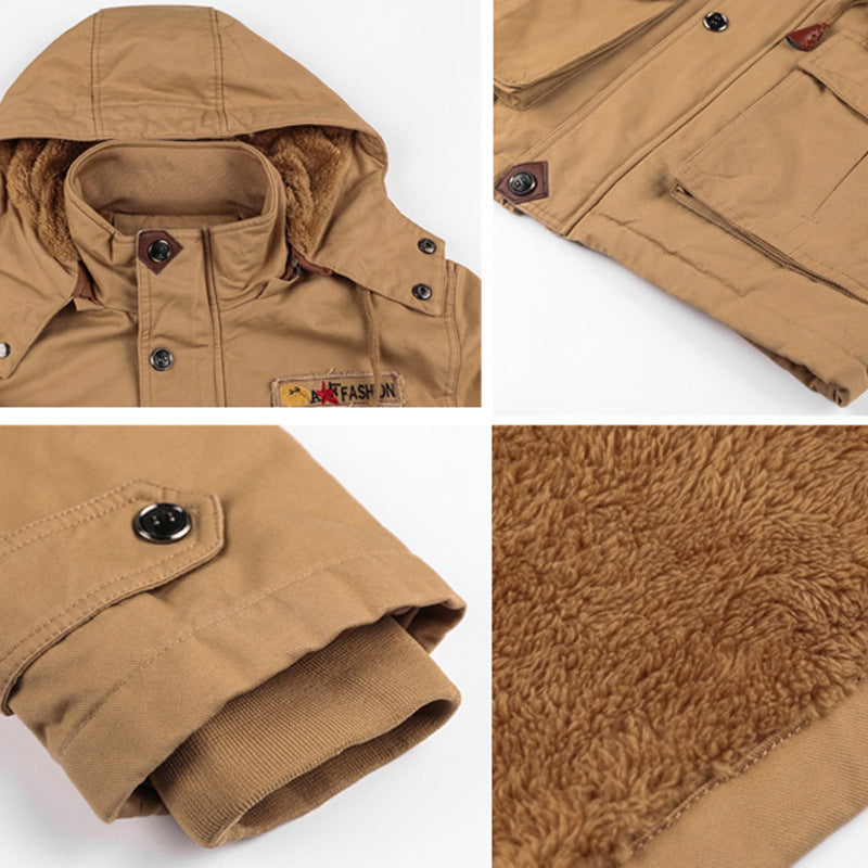Herren urbaner Thermo-Canvasparka mit durchgehendem Plüschfutter und Utility‑Taschen Drune