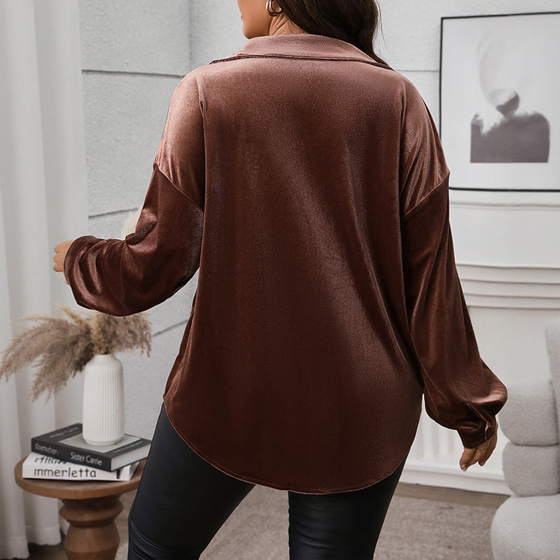 Damen Elegante Satinbluse mit Brusttasche Drune
