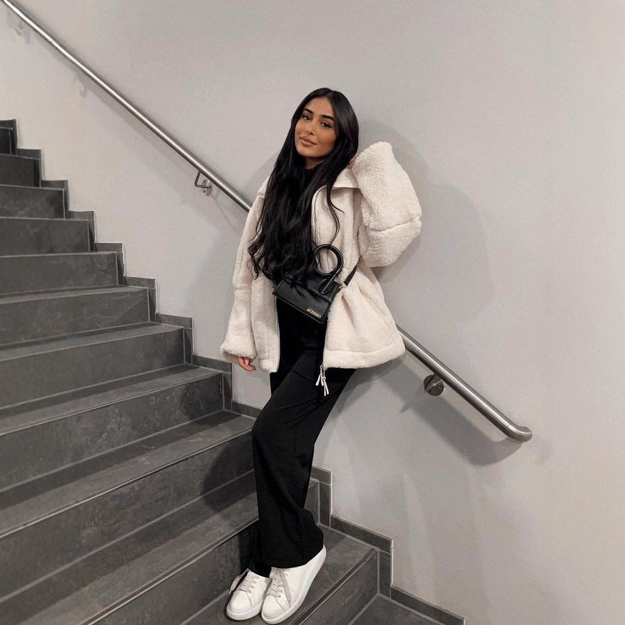 Drune | Teddy-Mantel - Weicher Schaffell-Look - Oversized Passform - Hoher Kragen - Reißverschlussverschluss
