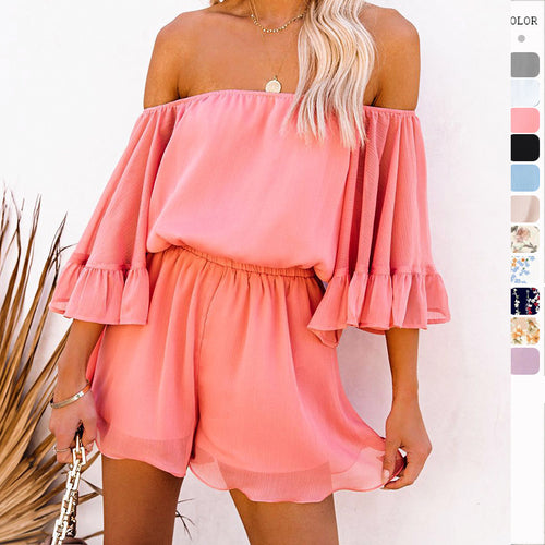 Damen Off-Shoulder Kurzoverall mit voluminösen Ärmeln Drune
