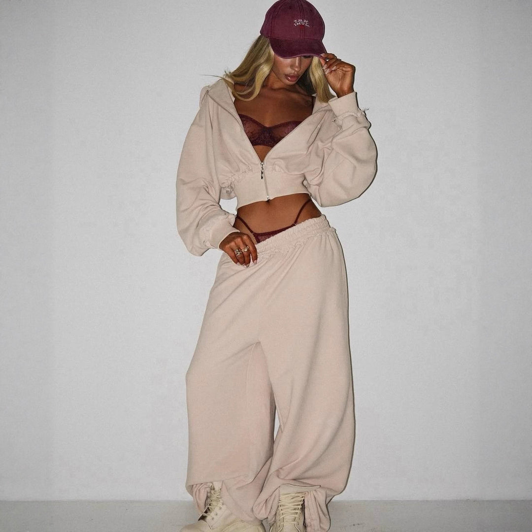 Damen cropped Sportanzug mit lässiger Passform und weit geschnittenen Hosen Drune
