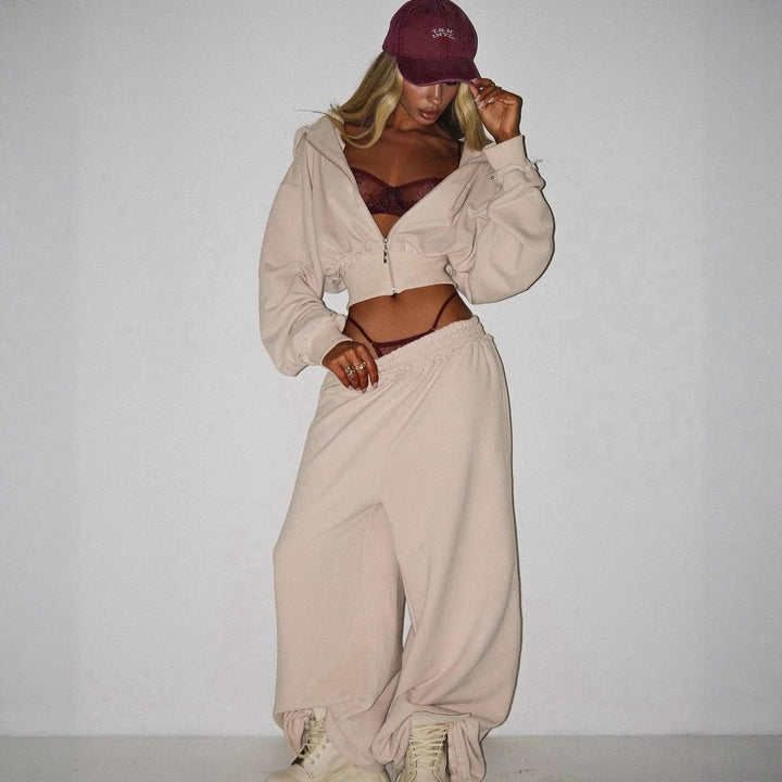 Damen lässiges cropped Set mit weitem Schnitt und elastischem Bund Drune