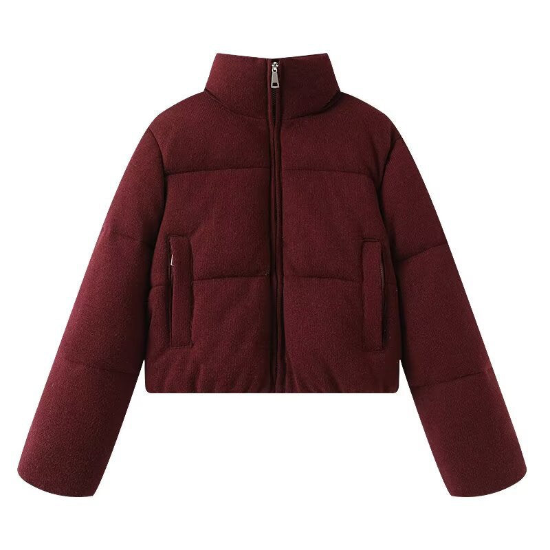 Damen Cropped wattierte Jacke mit Stehkragen und verdecktem Reißverschluss Drune