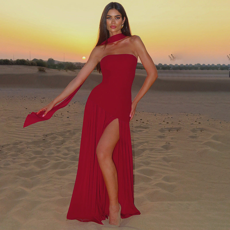 Damen Maxikleid mit raffiniertem Cut-Out-Design und asymmetrischem Saum Drune