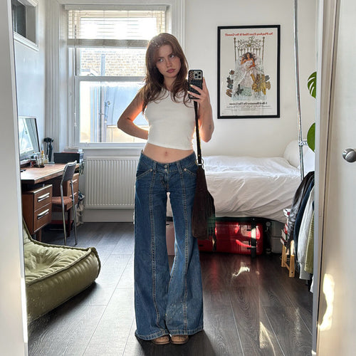 Damen Weite Jeanshose im Retro-Stil mit hohen Bund Drune