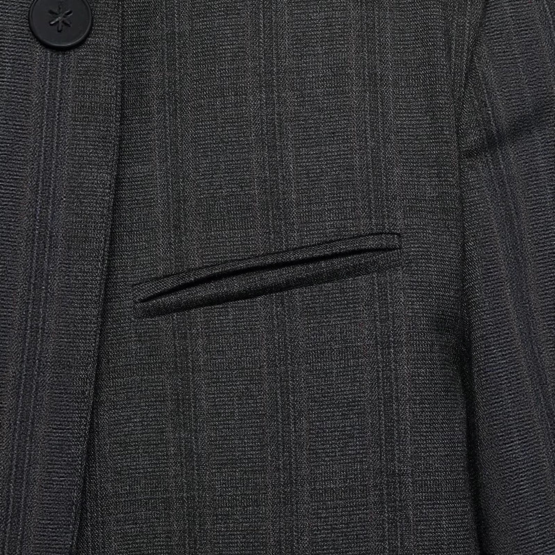 Damen Moderner schlanker Blazer mit asymmetrischer Knopfleiste und Stehkragen Drune