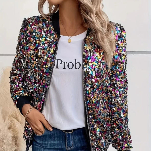Damen Funktionsjacke mit glitzerndem Paillettendesign und bequemen Bündchen Drune