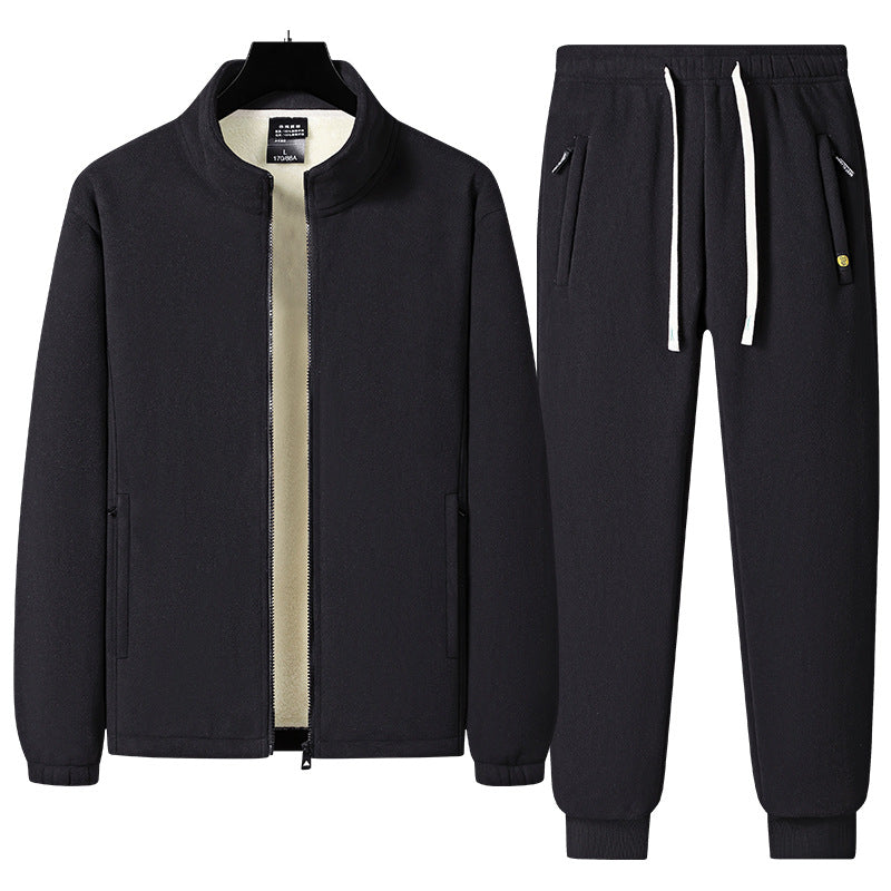 Herren dreiteiliges Fleece-Set mit wattierter Weste, Stehkragenjacke und Jogginghose Drune
