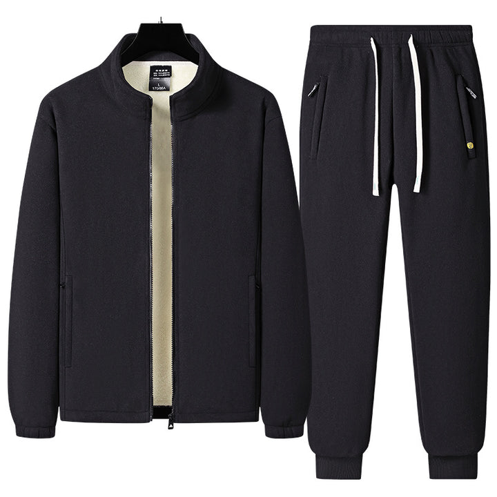 Herren dreiteiliges Fleece-Set mit wattierter Weste, Stehkragenjacke und Jogginghose Drune