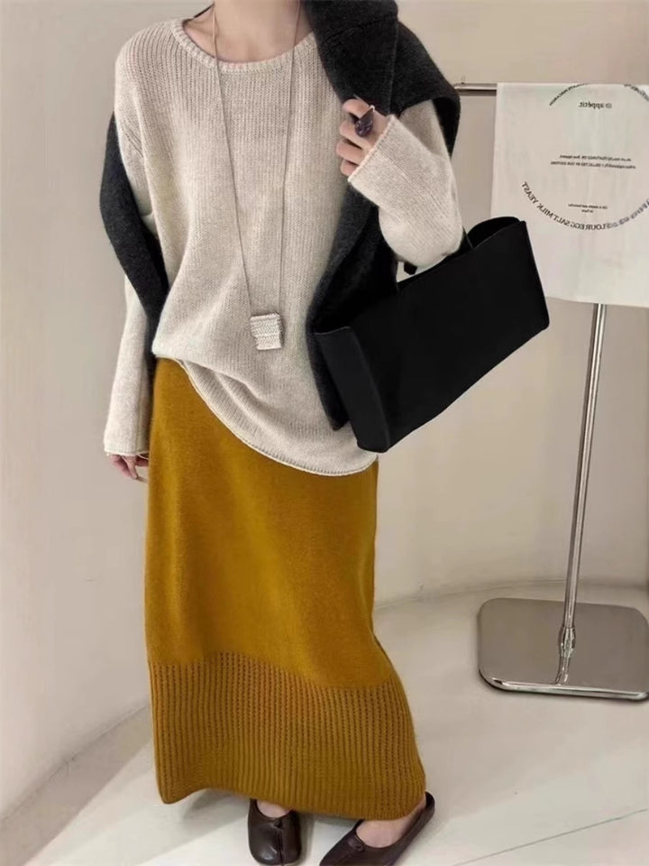 Damen Leichter Oversize-Feinstrickpullover mit Rundhals, dezentem Sheer-Effekt und gerundetem Saum Drune