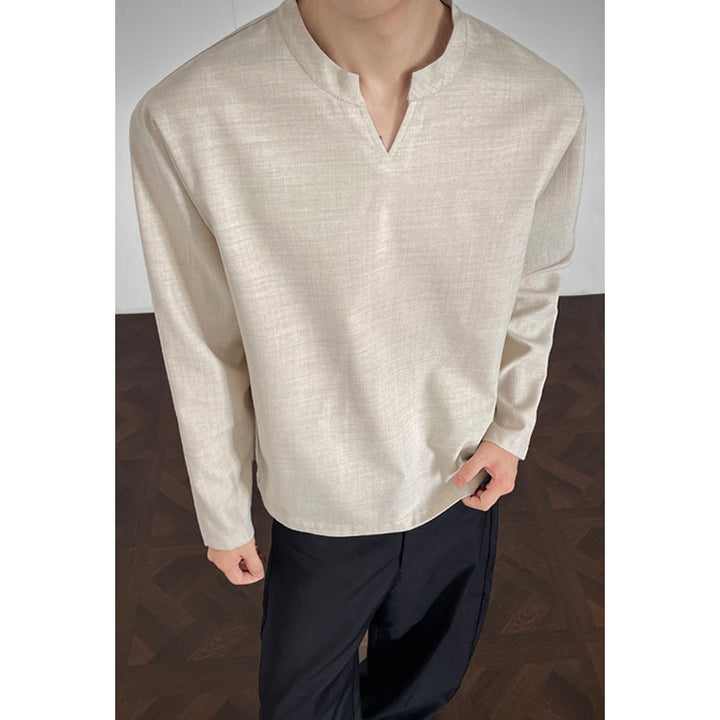 Herren Elegantes Langarm-Oberteil mit Stehkragen Drune