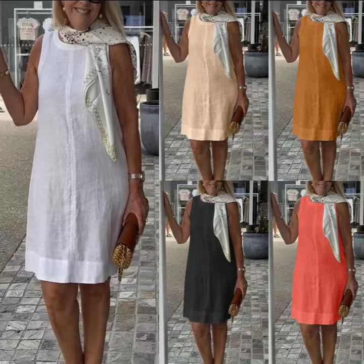 Damen Leichtes Sommerkleid aus Baumwoll-Leinen-Mix mit klassischem Schnitt Drune