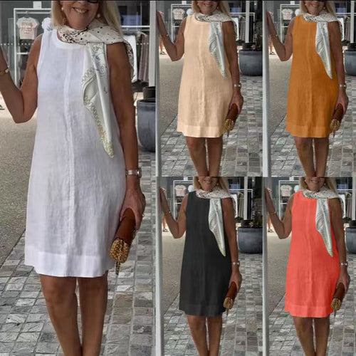 Damen Leichtes Sommerkleid aus Baumwoll-Leinen-Mix mit klassischem Schnitt Drune