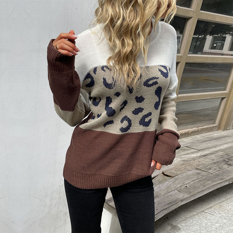 Damen Langarm-Feinstrickpullover mit dezentem Leoprint und Blockstreifen Drune