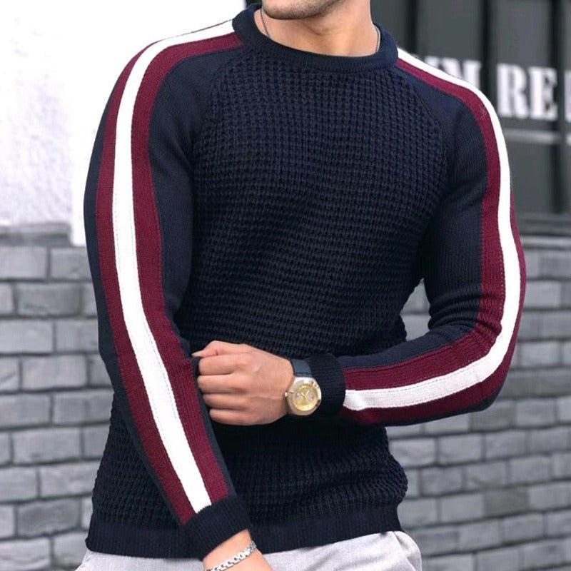 Herren Strukturstrick-Pullover mit Raglanärmeln und Kontraststreifen Drune