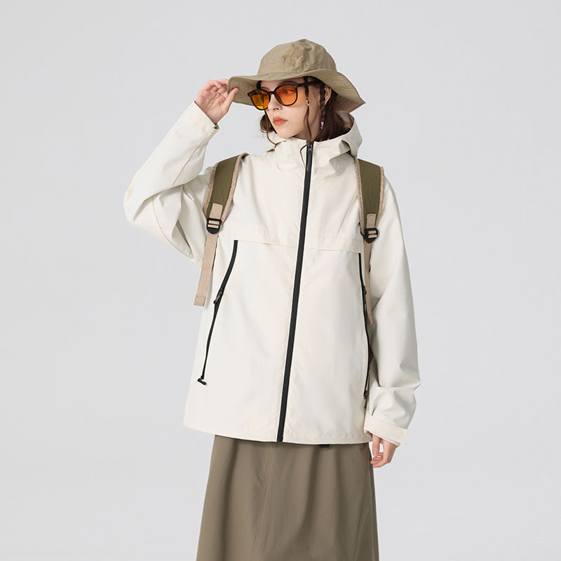 Herren Minimalistische Hybrid‑Regenjacke mit verstaubarer Kapuze und atmungsaktiver Membran Drune