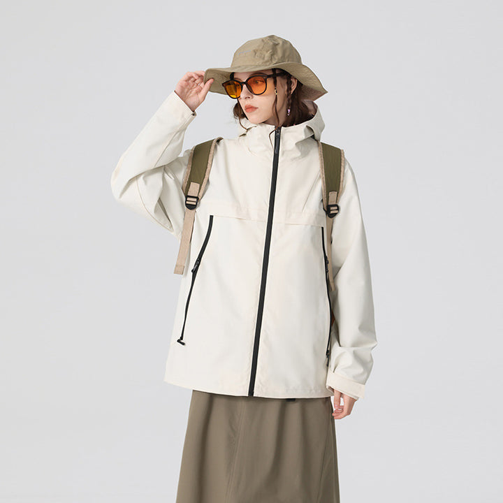 Herren Minimalistische Hybrid‑Regenjacke mit verstaubarer Kapuze und atmungsaktiver Membran Drune