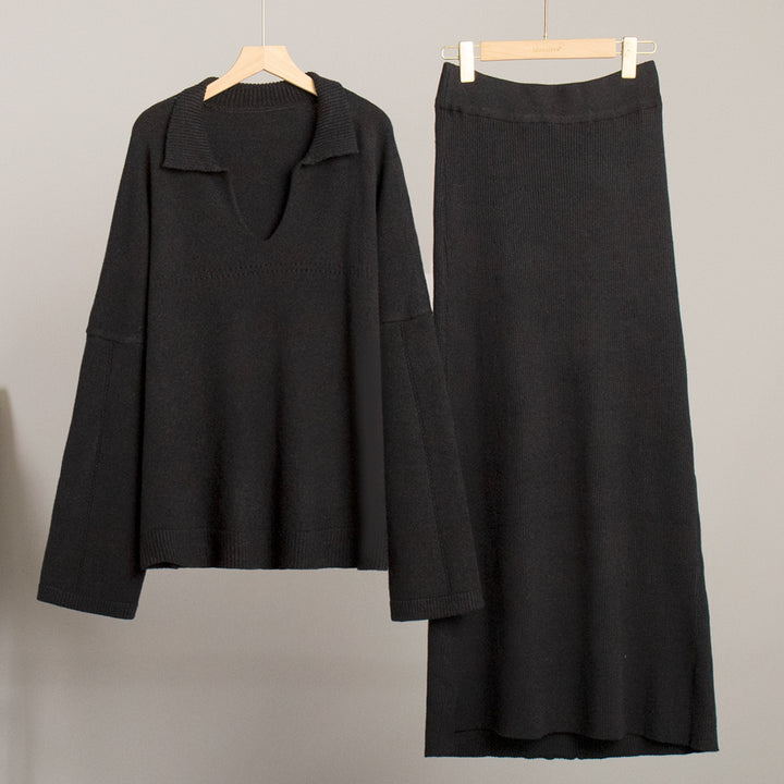 Damen Modisches Strick-Ensemble mit weitem Schnitt und tiefem V-Ausschnitt Drune