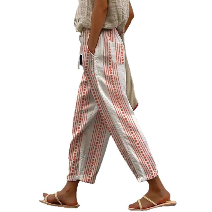 Damen Weite Leinenhose mit handgewebtem Muster Drune
