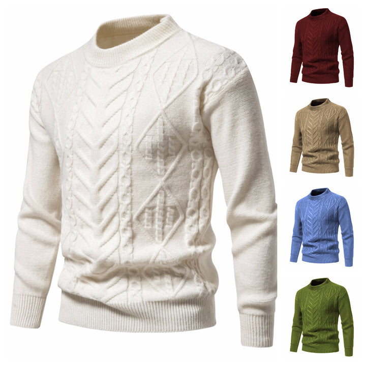 Herren Strukturierter Mockneck-Strickpullover mit Zopf- und Chevron-Muster Drune