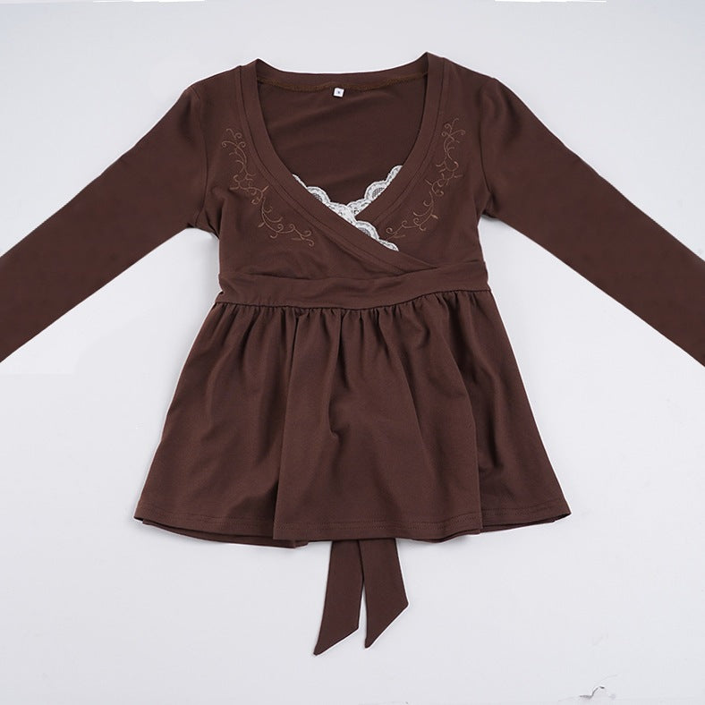 Damen Stillfreundliches Wickelshirt mit Spitzen‑Einsatz, Stickerei und Empire‑Taillierung Drune