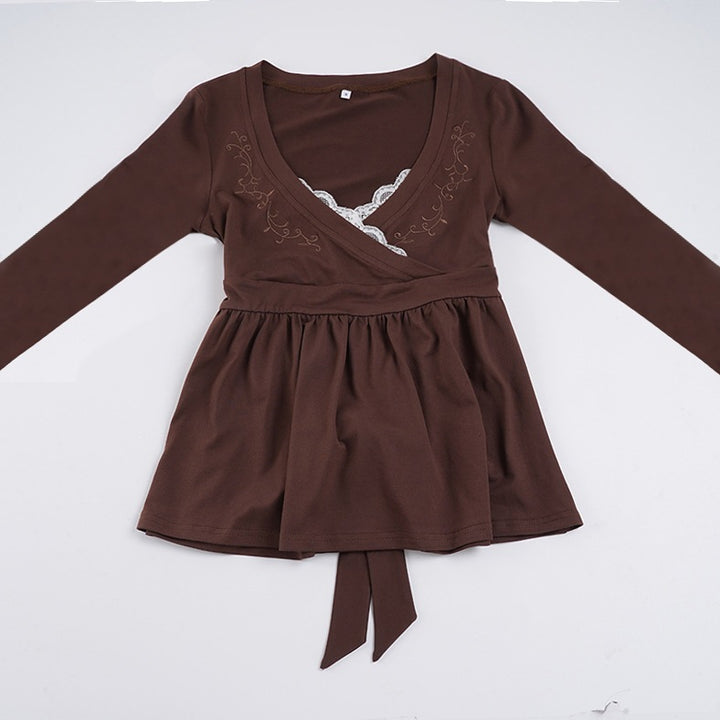Damen Stillfreundliches Wickelshirt mit Spitzen‑Einsatz, Stickerei und Empire‑Taillierung Drune