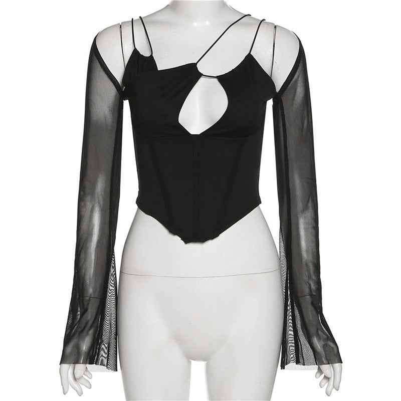 Damen Wickeloberteil mit innovativem Cut-Out und eleganten Trompetenärmeln Drune